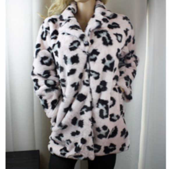 Teddy Faux Fur Pale Pink Leopard Print Coat - Picture 1 of 8